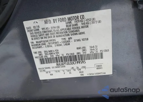 2018 Ford Ecosport Se из США, поврежденный, VIN MAJ6P1ULXJC199595